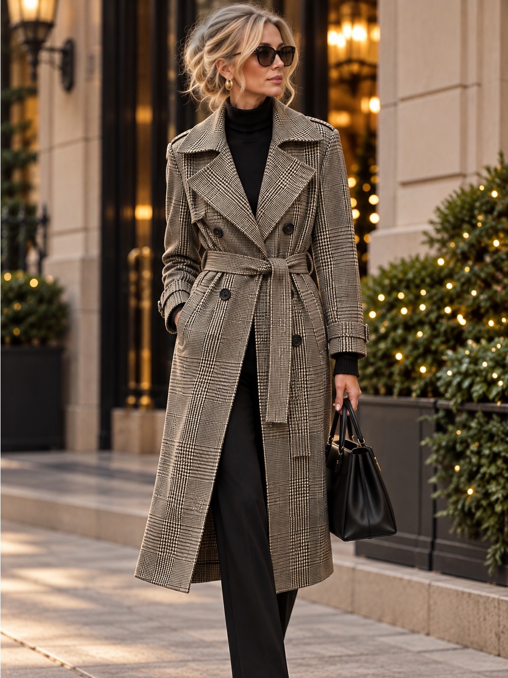 Made in Spain, Jean Brice 100% Bamboo Heavy Cotton Plaid Trench Coat - Gray